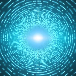 蓝色背景上闪耀的闪光无限圆形隧道