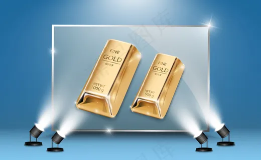 透明背景上隔离的金条。