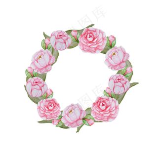 美丽的水彩花架。白色上有粉红色的花