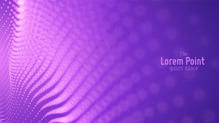 抽象紫色粒子波，点阵，浅景深。未来派插图。技术数字飞溅或数据点爆炸。点舞波形。