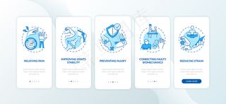 肌肉疼痛缓解蓝色车载手机app移动应用程序app页面屏幕与概念。