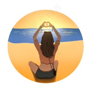 落日海边女孩