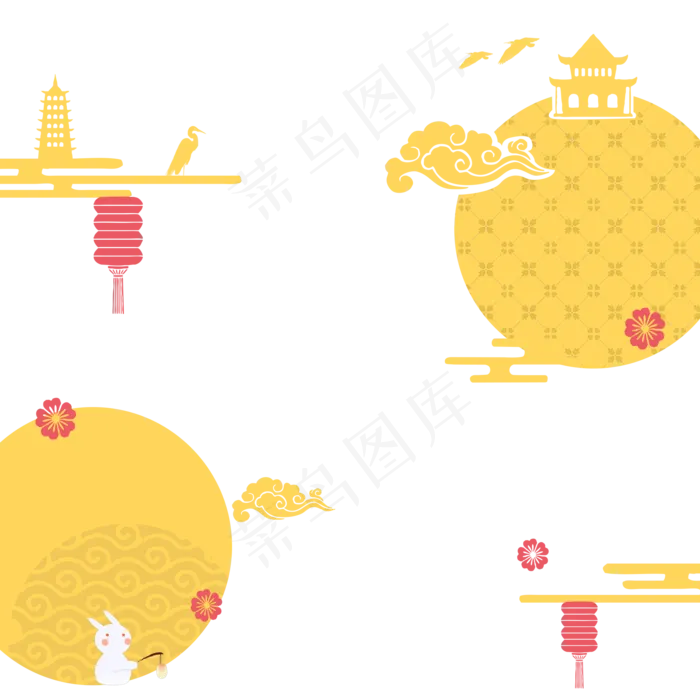 中秋黄色月亮花纹漂浮(2000X2000(DPI:300))psd模版下载