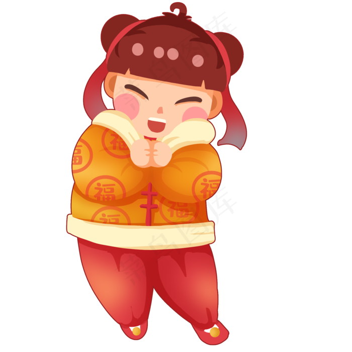 新年女生福娃童女拜年