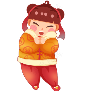 新年女生福娃童女拜年