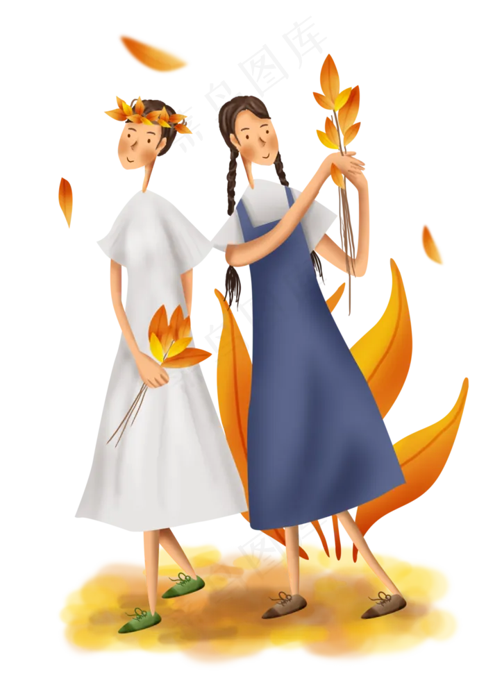 手绘假日秋游的女孩(3508X4961(DPI:300))psd模版下载