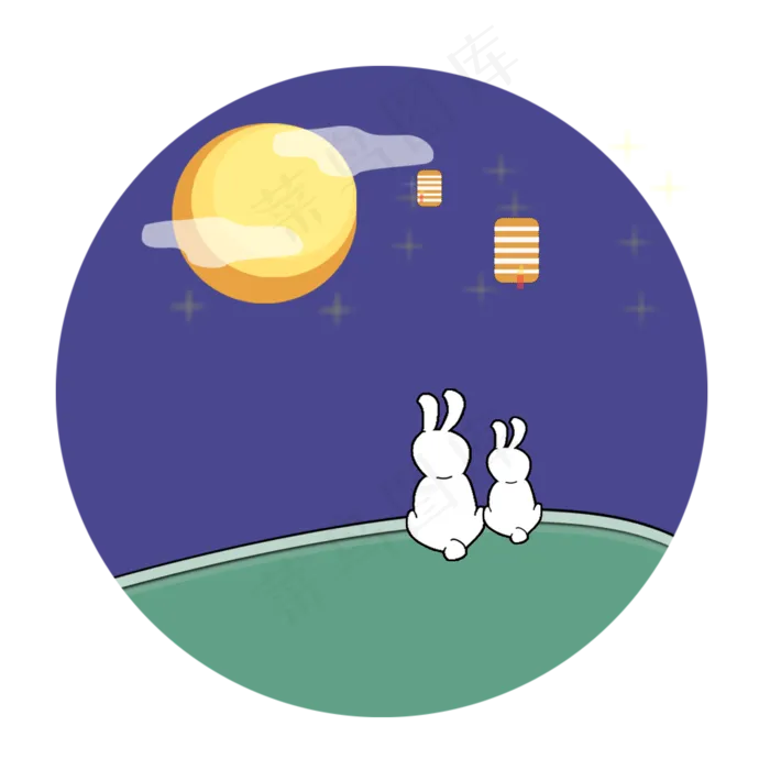  小兔子看月亮免 (2000X2000(DPI:300))psd模版下载