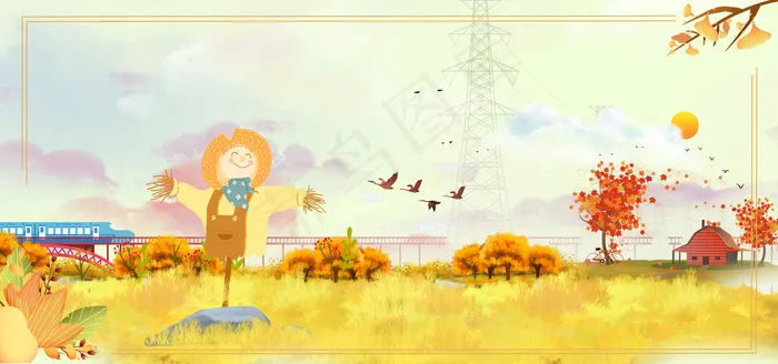 简约卡通立秋清新banner图(1920*900px 	       )psd模版下载
