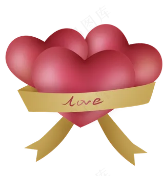 立体红色心形气球和丝带