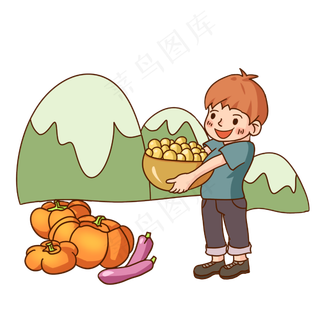 五谷丰登大丰收卡通男孩
