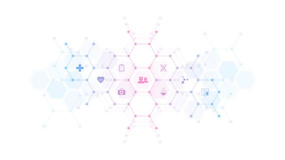 带有平面图标和符号的医学背景