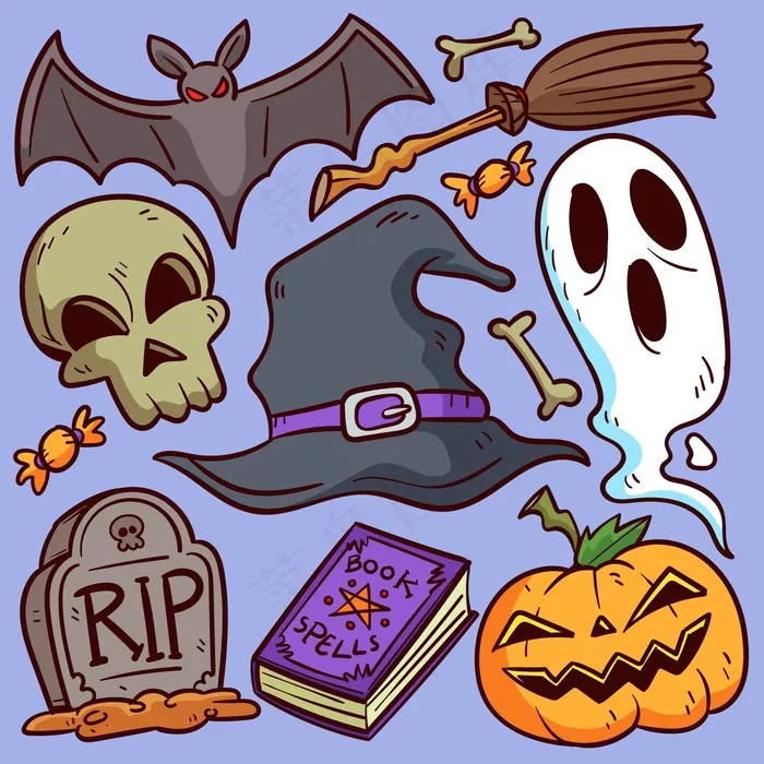 万圣节元素套装eps,ai矢量模版下载