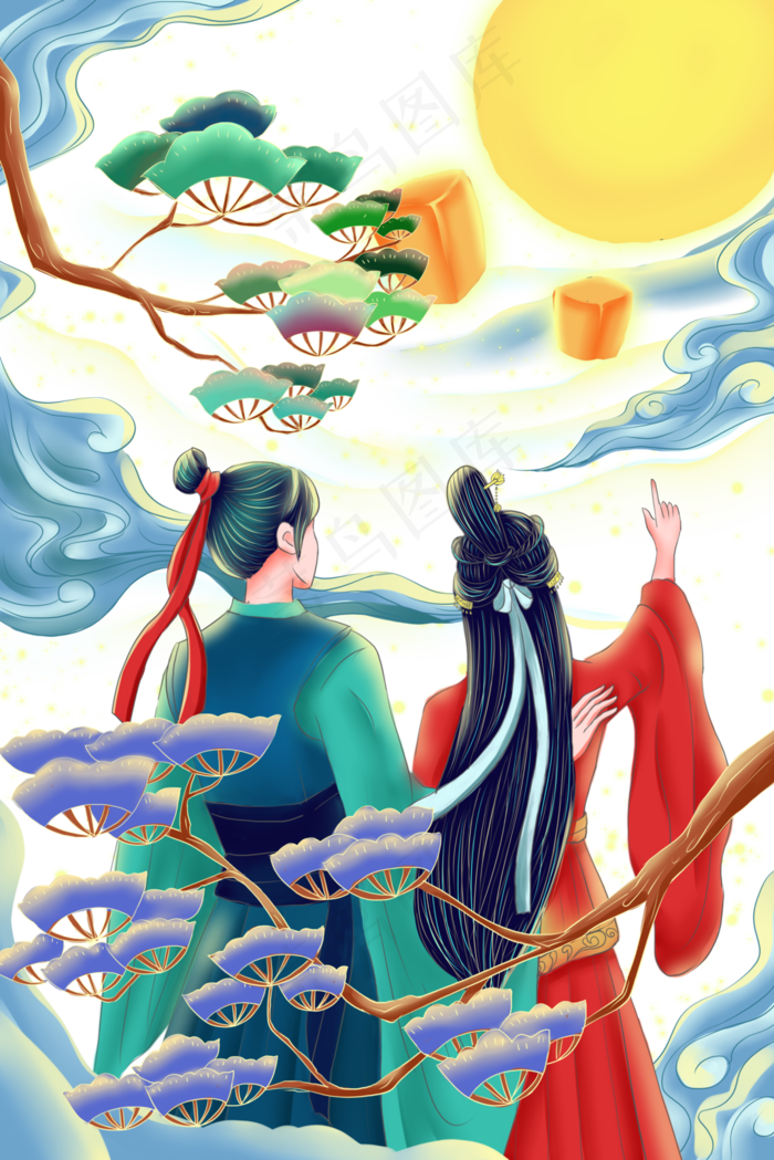 七夕牛郎织女相会(3545X5315(DPI:256))psd模版下载