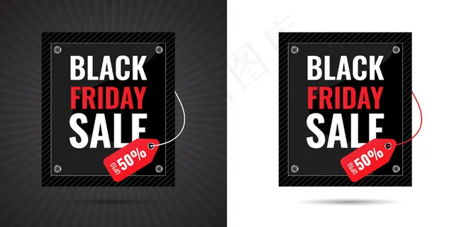 黑色星期五大3d特价限时优惠超大特价百分之折扣横幅banner和社交媒体贴水价签设计