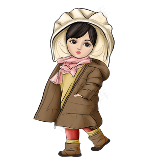 立冬啡色羽绒服饺子娃娃