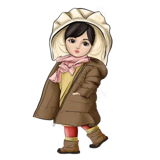 立冬啡色羽绒服饺子娃娃