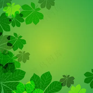 绿色背景上的抽象秋叶。插图