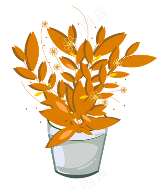 手绘卡通棕黄色花盆栽