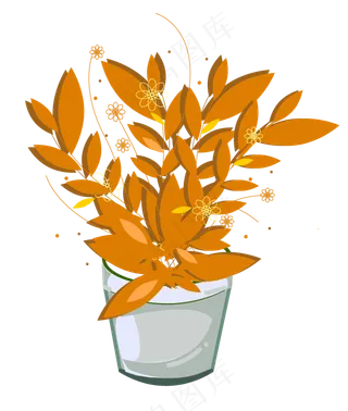 手绘卡通棕黄色花盆栽