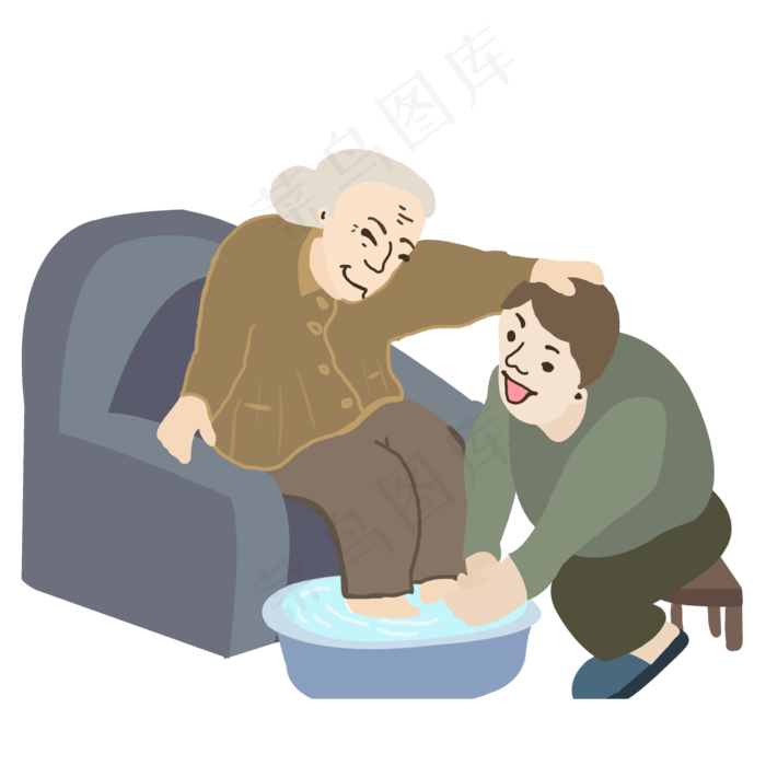 手绘给妈妈洗脚的女孩人物设计