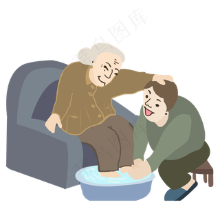 手绘给妈妈洗脚的女孩人物设计