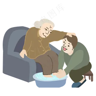 手绘给妈妈洗脚的女孩人物设计