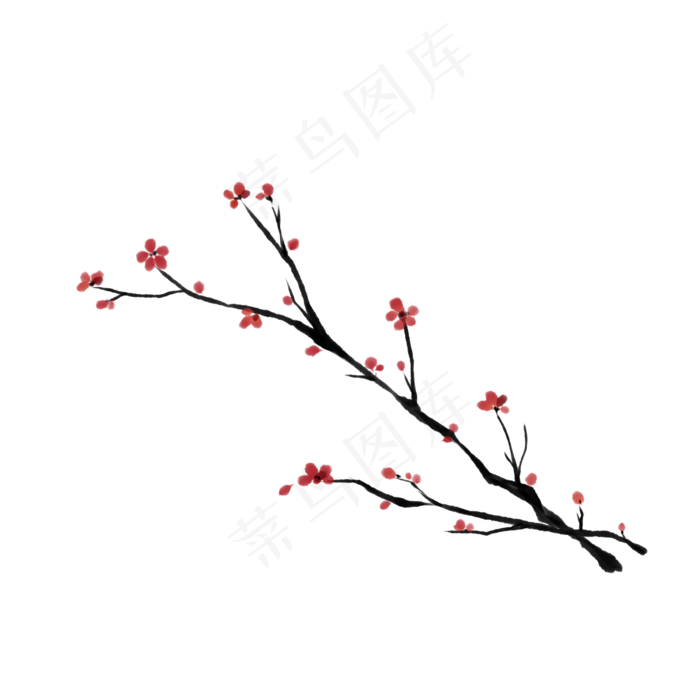 手绘红梅花枝