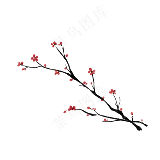 手绘红梅花枝