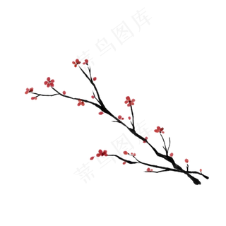 手绘红梅花枝