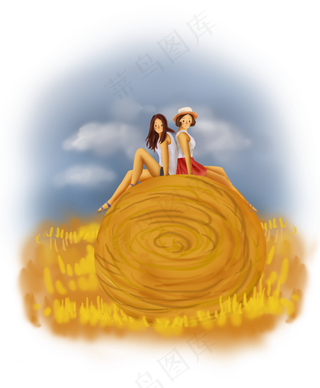 立秋手绘麦田里的女孩