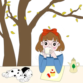 秋分手绘女孩矢量图