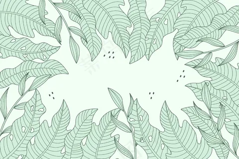 线性热带叶子，有柔和的颜色背景