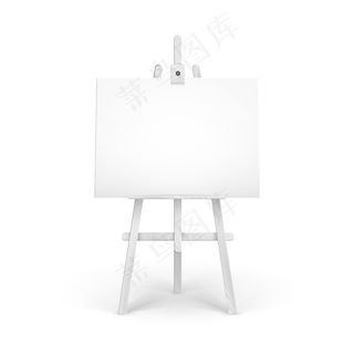 木制白色画架与模拟空水平帆布隔离的背景