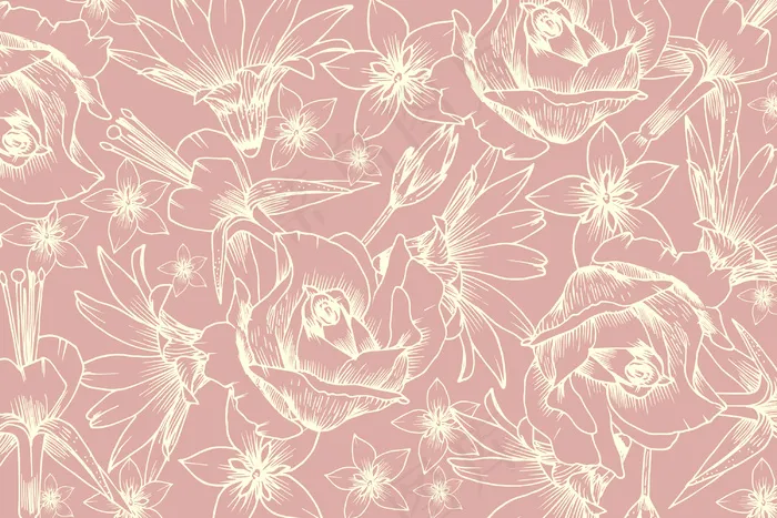 粉彩背景上的写实手绘花eps,ai矢量模版下载