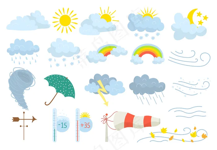 天气要素集eps,ai矢量模版下载