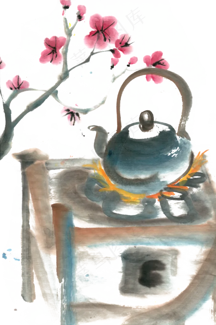 煮茶水墨画PNG免抠素材(3999X6000(DPI:300))psd模版下载