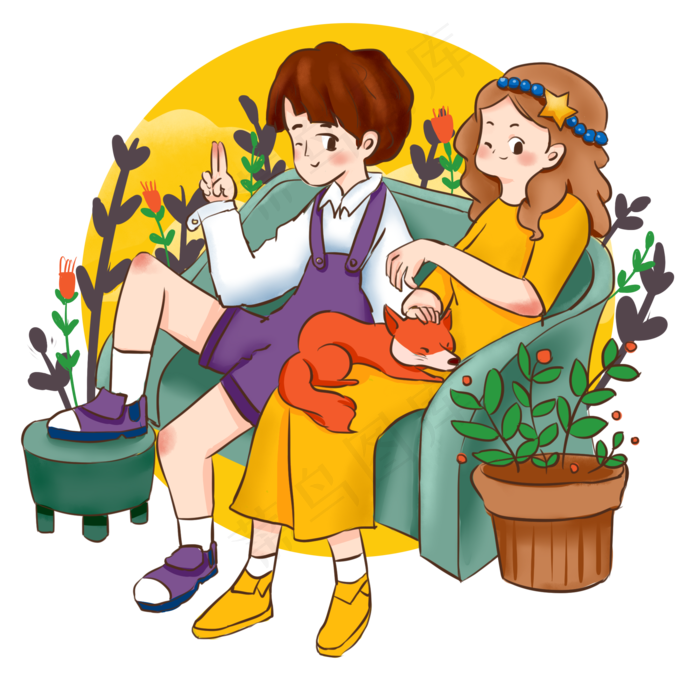 秋天情侣狐狸坐下休息