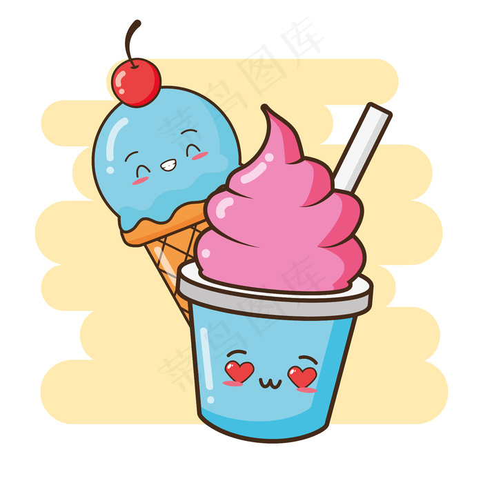 Kawaii快餐可爱冰淇淋插图eps,ai矢量模版下载