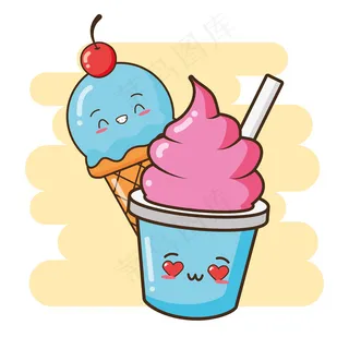 Kawaii快餐可爱冰淇淋插图