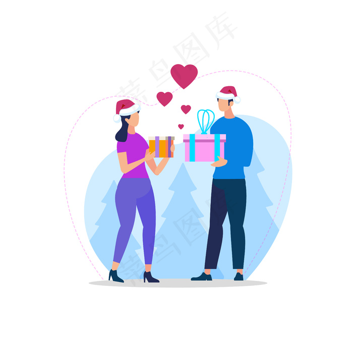 年轻的情侣戴着萨纳塔的帽子做礼物