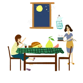 中秋节元素之赏月中秋团圆饭