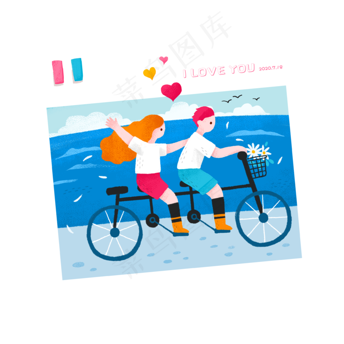 情侣海边骑自行车照片