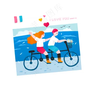 情侣海边骑自行车照片