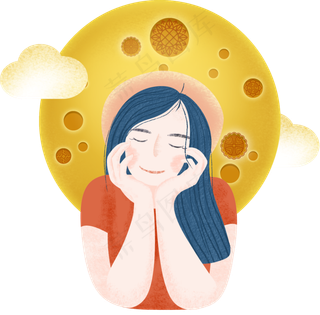 中秋节赏月月饼圆月云纹清新手绘