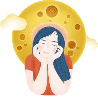 中秋节赏月月饼圆月云纹清新手绘