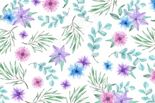 蓝色和紫色花朵的水彩背景