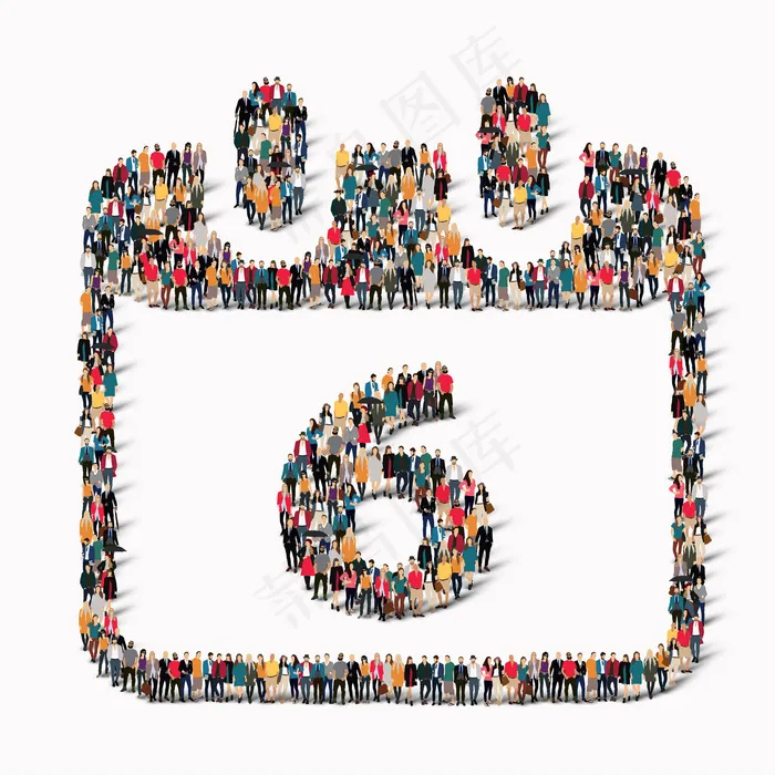 一大群人在日历日期图标假日的形状。插图eps,ai矢量模版下载