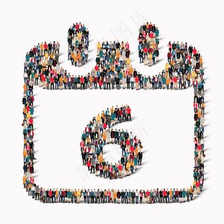 一大群人在日历日期图标假日的形状。插图