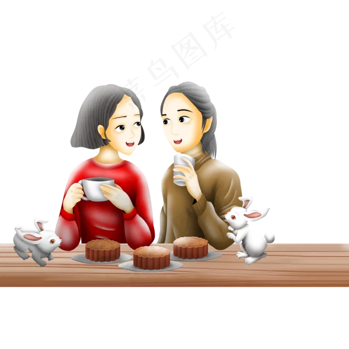 彩绘中秋节聚餐的闺蜜俩可商用元(2000X2000(DPI:180))psd模版下载