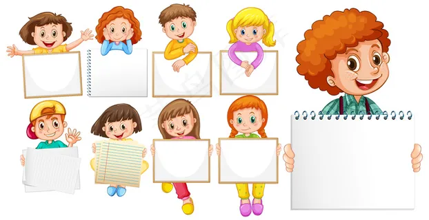 白色背景上有快乐儿童的空白标志模板